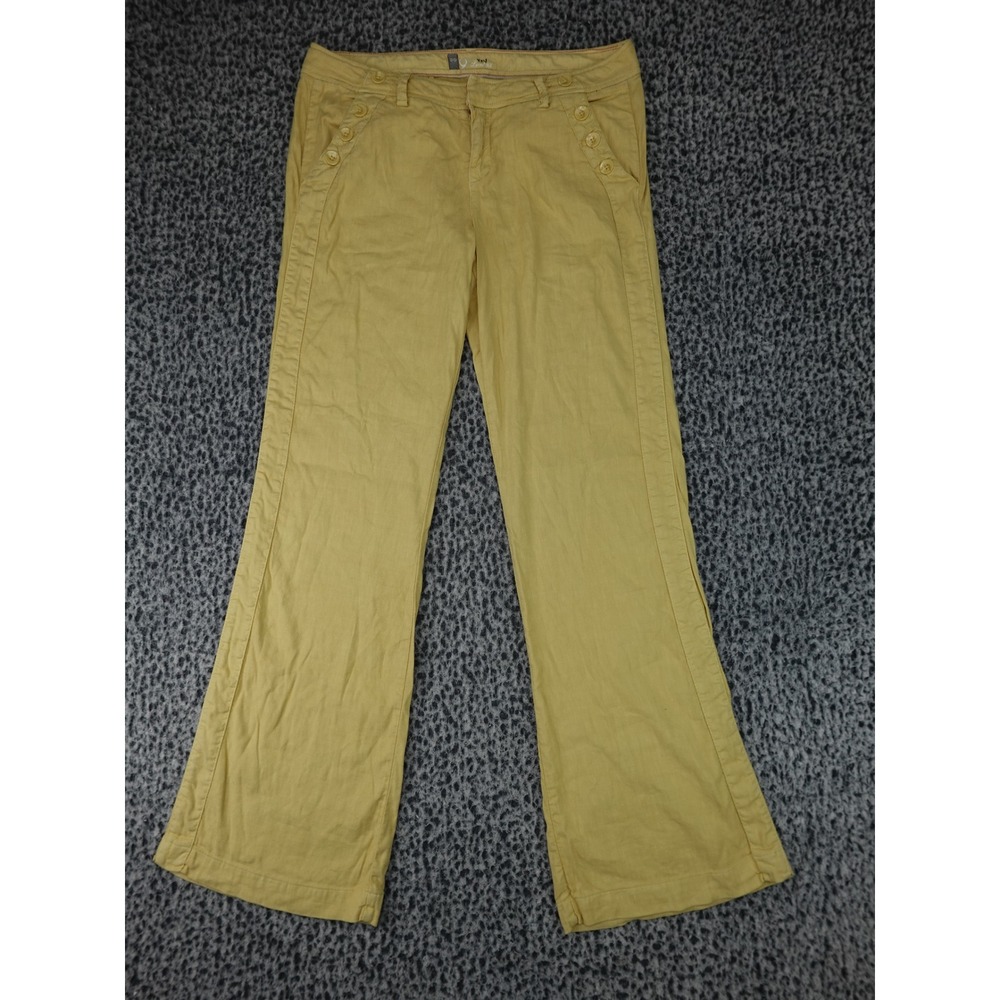 Level 99 Linen Blend Wide Leg Pants Womens 30 Yellow Sailor Button Detail
